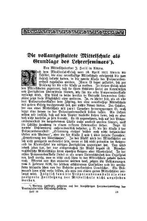 Die vollausgestaltete Mittelschule als Grundlage des Lehrerseminars