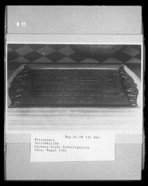 Wittenberg, Schlosskirche Allerheiligen, Schriftplatte auf Martin Luthers Grab