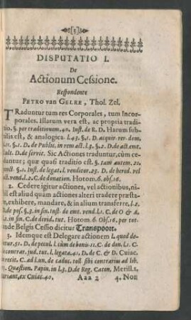 Disputatio I. De Actionum Cessione.