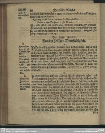 Der dritte Artickel. Von der heiligen Dreyfaltigkeit
