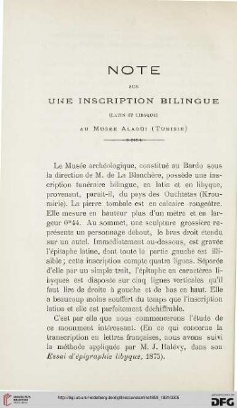 Sér. 3: Note sur une inscription bilingue (latin et libyque) au Musée Alaoui (Tunisie)
