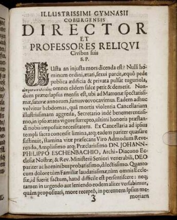 Illustrissimi Gymnasii Coburgensis Director Et Professores Reliqui Civibus suis.