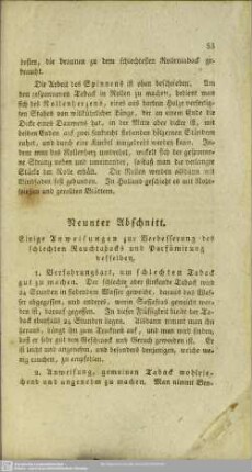 Neunter Abschnitt. Einge Anweisungen zur Verbesserung des schlechten Rauchtabacks und Parfümirung desselben