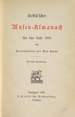 Cotta'scher Musen-Almanach : für das Jahr .... 1891