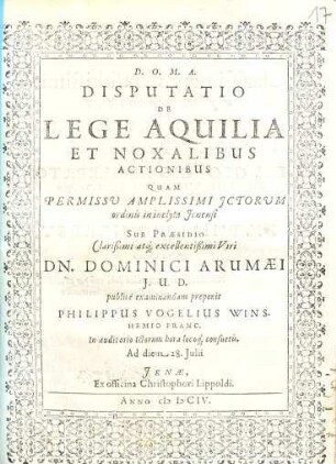 Disputatio De Lege Aquilia Et Noxalibus Actionibus