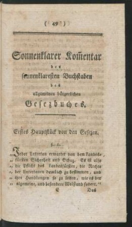 Sonnenklarer Kommentar des sonnenklaresten Buchstaben des allgemeinen bürgerlichen Gesetzbuches.