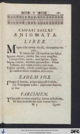 Caspari Barlaei Aenigmata Liber.