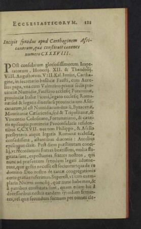 Tituli Canonum Concilij congregati apud Carthaginem.