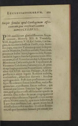 Tituli Canonum Concilij congregati apud Carthaginem.