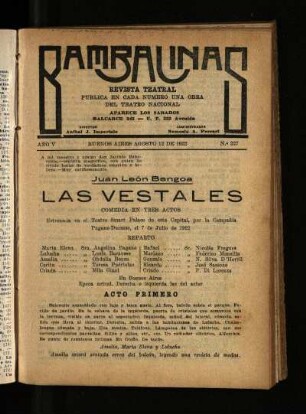 Las vestales : comedia en tres actos