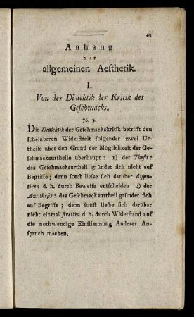 Anhang zur allgemeinen Aesthetik.