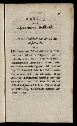Anhang zur allgemeinen Aesthetik.