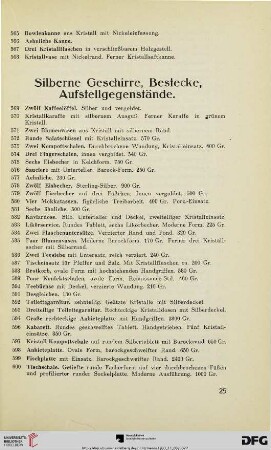 Silberne Geschirre, Bestecke, Aufstellgegenstände (Nr. 569-657)