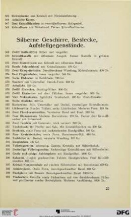 Silberne Geschirre, Bestecke, Aufstellgegenstände (Nr. 569-657)