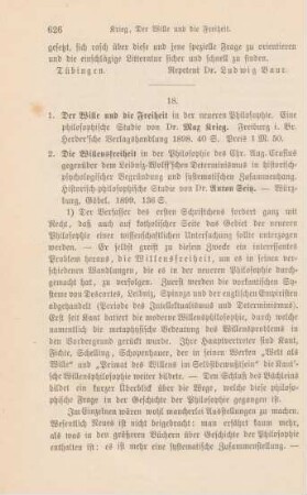 626-628 [Rezension] Krieg, Max, Der Wille und die Freiheit in der neuern Philosophie