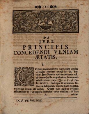 Joh. Ulrici Crameri ... Schediasma ius principis veniam aetatis concedendi, methodo demonstrativa sistens