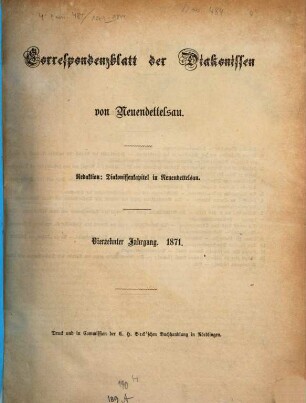 Korrespondenzblatt der Diakonissen von Neuendettelsau. 14, 14. 1871