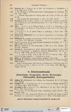 6. Altertumskunde (Geschichte, Geographie, Recht, Mythologie, Philosophie, Kulturgeschichte) (Nr. 2447-2997)