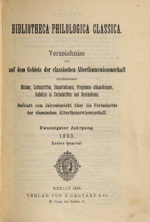 Jahresbericht über die Fortschritte der klassischen Altertumswissenschaft, 78. 1893