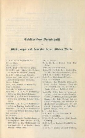 Erklärendes Verzeichniß der Abkürzungen und benutzten bzw. citirten Werke.