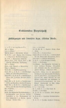 Erklärendes Verzeichniß der Abkürzungen und benutzten bzw. citirten Werke.