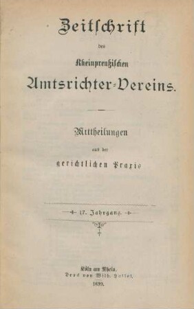 17.1899: Zeitschrift des Rheinpreußischen Amtsrichter-Vereins