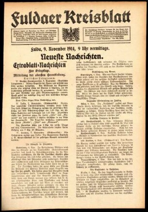 Erste Ausgabe vom Montag, den 09. November 1914.