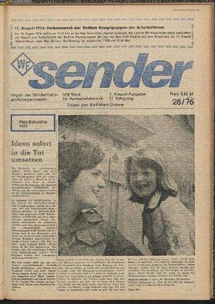 Betriebszeitung 'WF-Sender', Nr.28/1976 (1. Augustausgabe 1976)