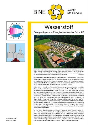 Wasserstoff. Energieträger und Energiespeicher der Zukunft?.