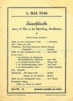 Programm des Demokratischen Blocks Kaufbeuren für eine Feierstunde anlässlich des 1. Mai 1946