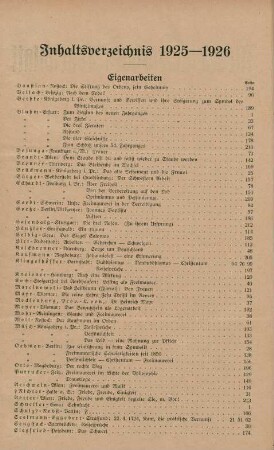 Inhaltsverzeichnis 1925-1926