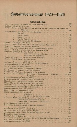 Inhaltsverzeichnis 1925-1926