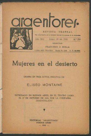 1946025900: Mujeres en el desierto : drama en tres actos