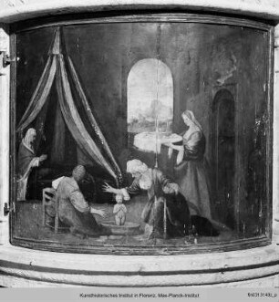 Fresken des Taufsteins: Geburt Johannes des Täufers, Predigt des Täufers, Taufe Christi, Salome bringt Herodes das Haupt des Täufers