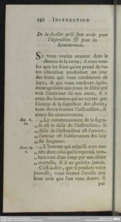 De la docilité qu´il faut avoir pour l´Instruction & pour les Remontrances