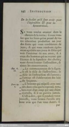 De la docilité qu´il faut avoir pour l´Instruction & pour les Remontrances
