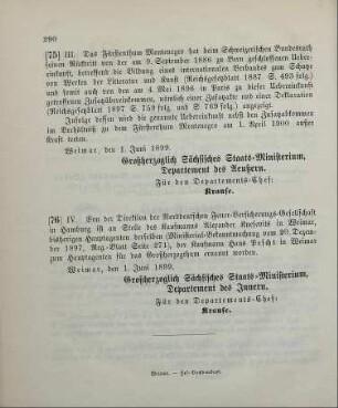 76. Ministerial-Bekanntmachung, betreffend Wechsel in der Hauptagentur der Norddeutschen Feuer-Versicherungs-Gesellschaft in Hamburg