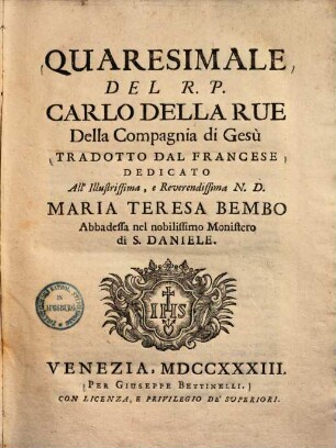 Quaresimale ... : tradotto dal Francese ...