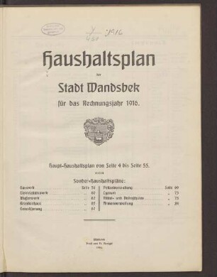 1916: Haushaltsplan der Stadt Wandsbek