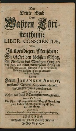 Das Dritte Buch Vom Wahren Christenthum; Liber Conscientiæ, Vom Innwendigen Menschen