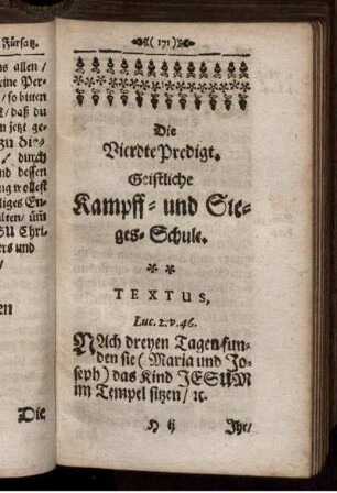 Die Vierdte Predigt. Geistliche Kampff- und Sieges-Schule