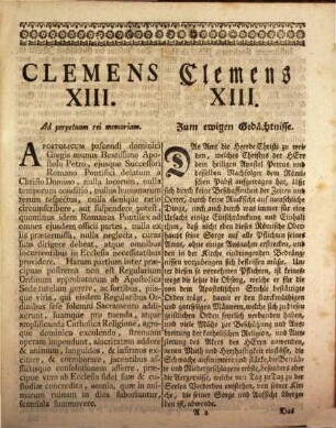 Breve Clementis XIII. P.M. Quo Institutum Societatis Jesu Denuo Approbatur : = Breve Clemens des XIII. in welchem Das Institut der Gesellschaft Jesu aufs neue gutgeheissen wird