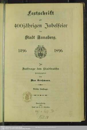 Festschrift zur 400jährigen Jubelfeier der Stadt Annaberg : 1496 - 1896