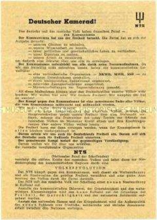 Propagandaflugblatt der antisowjetischen Emigrantenorganisation NTS (Nationaler Bund der Schaffenden)