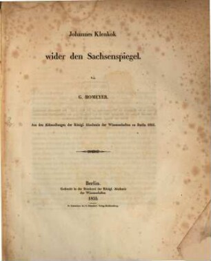 Johannes Klenkok wider den Sachsenspiegel