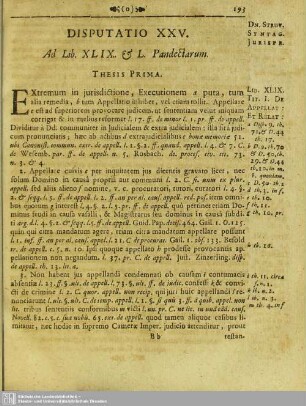 Disputatio XXV. Ad Lib. XLIX. &. L. Pandectarum