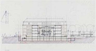 Wettbewerb Neubau Familiengericht/Erweiterung Amtsgericht Tempelhof-Kreuzberg (nicht realisiert), 2. Preis – Schnittansicht, Detailansicht. Berlin-Kreuzberg, Möckernstraße 130