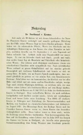 Nekrolog von Dr. Ferdinand v. Krauss