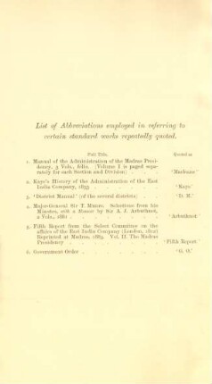 List of Abbreviations employed in referring to certain standard works repeatedly quoted