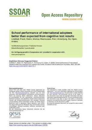 School performance of international adoptees better than expected from cognitive test results